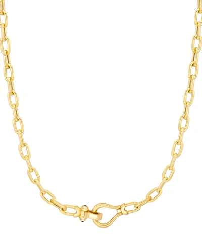 Macy's Black Spinel Horseshoe Clasp Paperclip Link 18" Chain Necklace In 14k Gold-plated Sterling Silver In Gold Over Silver