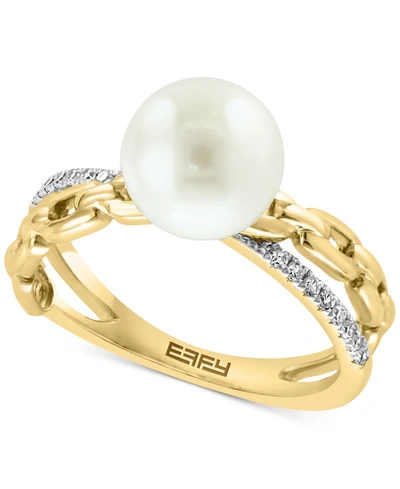 Effy Collection Effy Cultured Freshwater Pearl (8mm) Diamond (1/10 Ct. T.w.) Ring In 14k Yellow Gold
