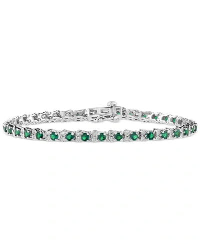 Effy Collection Effy Sapphire (3-7/8 Ct. T.w) & Diamond (1/4 Ct. T.w.) Tennis Bracelet In Sterling Silver (also Avai In Natural Emerald