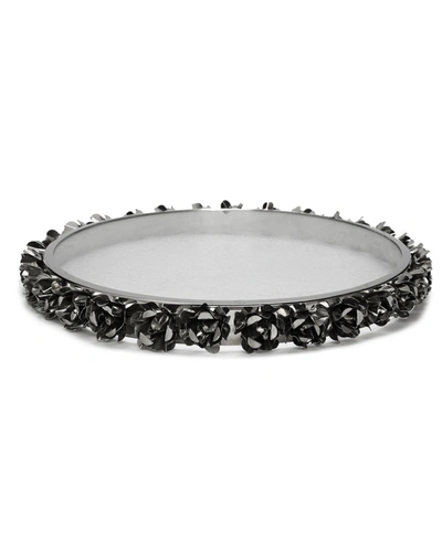 Classic Touch Glass Round Platter With Flower Border In Black