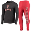 Concepts Sport Red/heather Charcoal Texas Tech Red Raiders Meter Long Sleeve Hoodie T-shirt & Jogger In Red