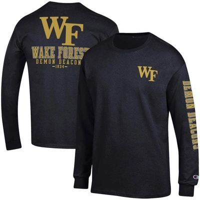 Champion Men's  Black Wake Forest Demon Deacons Team Stack Long Sleeve T-shirt