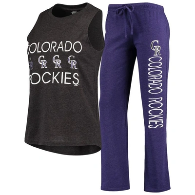 Concepts Sport Women's  Purple, Black Colorado Rockies Meter Muscle Tank Top And Pants Sleep Set In Purple/black