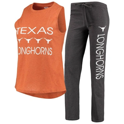 Concepts Sport Women's Texas Orange, Charcoal Texas Longhorns Team Tank Top And Pants Sleep Set In Texas Orange,charcoal