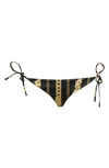 Versace Chain Print Side Tie Bikini Bottoms In Black Gold
