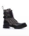 Balmain Bicolor Smooth And Monogram Jacquard Phil Ranger Ankle Boots In Ivory/black