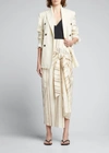 Brunello Cucinelli Striped Knot-front Cotton-linen Midi Skirt In C3424 Seashell