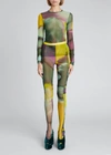 Dries Van Noten Watercolor Print Gathered Mesh Tights In Yellow