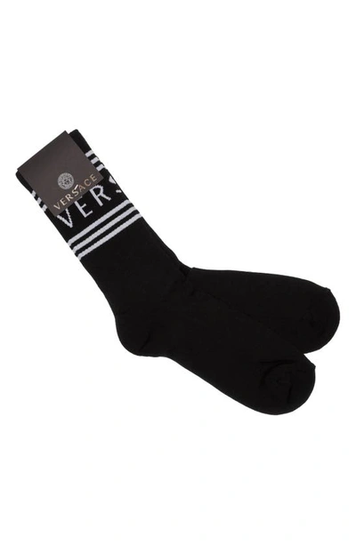 Versace First Line Stripe Crew Socks In Black White