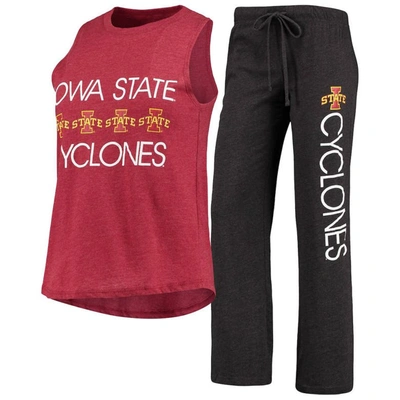 Concepts Sport Women's Cardinal, Black Iowa State Cyclones Team Tank Top And Pants Sleep Set In Cardinal,black