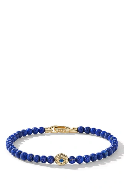 David Yurman 18kt Yellow Gold Spiritual Beads Sapphire Evil Eye Lapis Bracelet In Lapis Lazuli