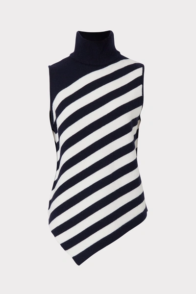 Milly Stripe Asymetrical Tank In Ecru/navy