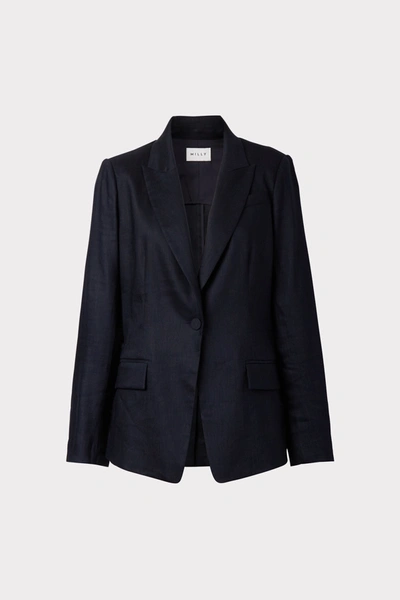 Milly Avery Stretch Linen Blazer In Navy