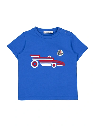 Moncler Baby Printed Cotton-blend T-shirt In Blue