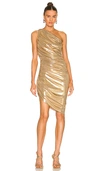 Norma Kamali Diana One-shoulder Shirred Lame Dress In Metallic Gold
