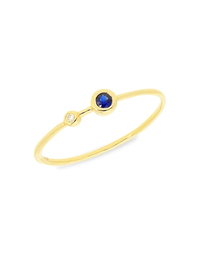 Nephora Women's 14k Yellow Gold Blue Sapphire & Diamond Bezel Ring