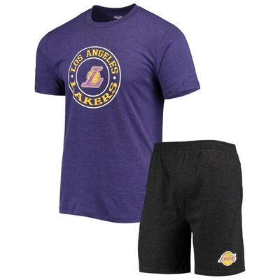Concepts Sport Men's  Black, Purple Los Angeles Lakers T-shirt And Shorts Sleep Set In Black,purple