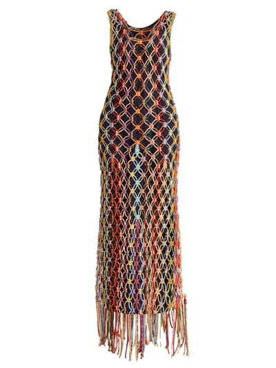 Chloé Fringed Silk-macramé And Crepe De Chine Maxi Dress In Multicolor 1