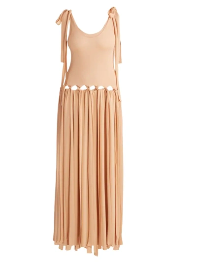 Chloé Chloè Woman Knotted Crepe Nude Maxi Dress In Smoked Ochre