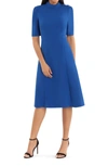 Donna Morgan Mock Neck Button Shoulder Fit & Flare Dress In Blue Sapphire