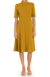 Donna Morgan Mock Neck Button Shoulder Fit & Flare Dress In Marigold