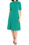 Donna Morgan Mock Neck Button Shoulder Fit & Flare Dress In Evergreen