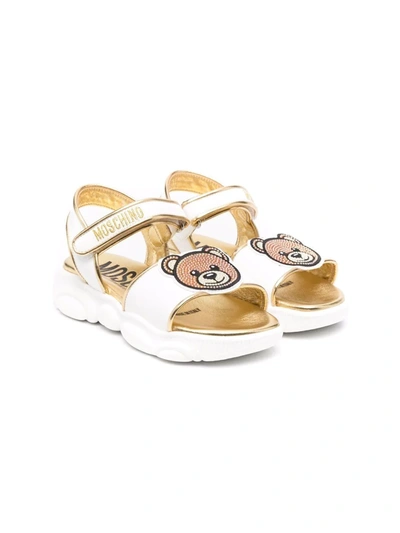 Moschino Kids' Crystal-embellished Teddy Sandals In White