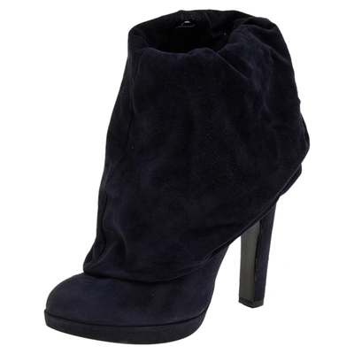 Pre-owned Alaïa Navy Blue Suede Ankle Length Boots Size 38