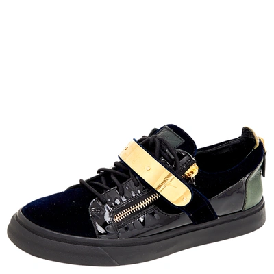 Pre-owned Giuseppe Zanotti Multicolor Velvet And Patent Leather Double Zipper Low Top Trainers Size 43
