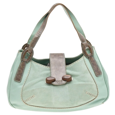 Pre-owned Tod's Green/grey Suede And Lizard Hobo