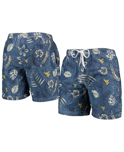 WES & WILLY MEN'S WES & WILLY NAVY WEST VIRGINIA MOUNTAINEERS VINTAGE-LIKE FLORAL SWIM TRUNKS