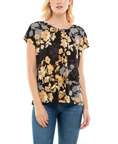 Adrienne Vittadini Women's Dolman Sleeve Top With Curved Bar In Erica Floral