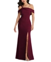 After Six Off-the-shoulder Draped Cuff Maxi Dress With Front Slit In Cabernet