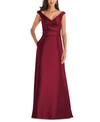 Alfred Sung Off-the-shoulder Satin Gown In Burgundy