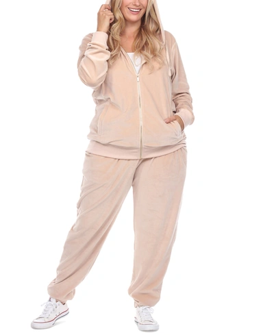White Mark Plus Size Velour Tracksuit Loungewear 2pc Set In Beige