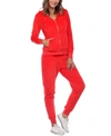 White Mark Plus Size Velour Tracksuit Loungewear 2pc Set In Bright Red