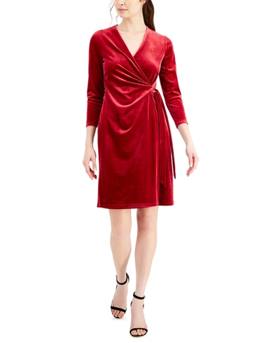 Anne Klein Velvet Wrap Sheath Dress In Titan Red