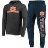 Concepts Sport Men's  Navy, Charcoal Auburn Tigers Meter Long Sleeve Hoodie T-shirt And Jogger Pants In Navy