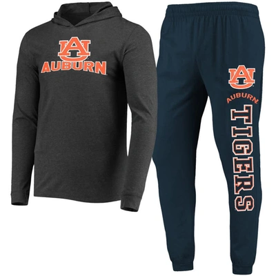 Concepts Sport Navy/heather Charcoal Auburn Tigers Meter Long Sleeve Hoodie T-shirt & Jogger Pajama In Navy,charcoal