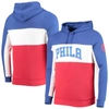 JUNK FOOD JUNK FOOD BLUE/WHITE PHILADELPHIA 76ERS WORDMARK COLORBLOCK FLEECE PULLOVER HOODIE