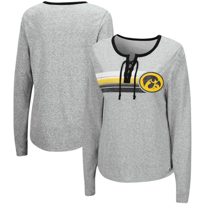 Colosseum Heathered Gray Iowa Hawkeyes Sundial Tri-blend Long Sleeve Lace-up T-shirt