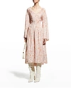 Vince Dahlia Long-sleeve Double V-neck Dress In Lotus Shell