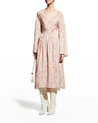 Vince Dahlia Long-sleeve Double V-neck Dress In Neutral