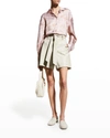 Vince Dahlia Printed Silk Cinch Back Shirt In Lotus Shell