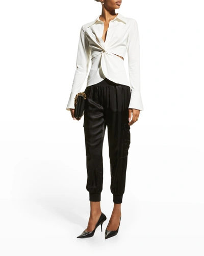 Cinq À Sept Austyn Knotted Front Long Sleeve Top In Ivory
