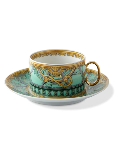 Versace La Scala Del Palazzo Tea Cup & Saucer In Bright Green