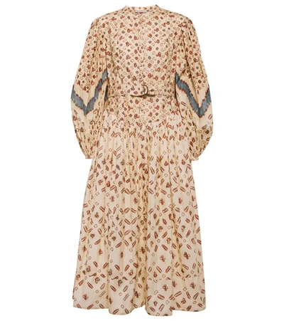 Ulla Johnson Esti Belted Pleated Printed Cotton-poplin Midi Dress In Opal