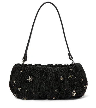 Staud Bean Gathered Crystal-embellished Beaded Leather Shoulder Bag In Starry Night