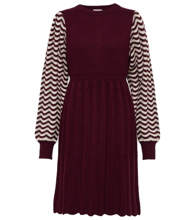 See By Chloé Wavy Striped Knit Mini Dress In Red