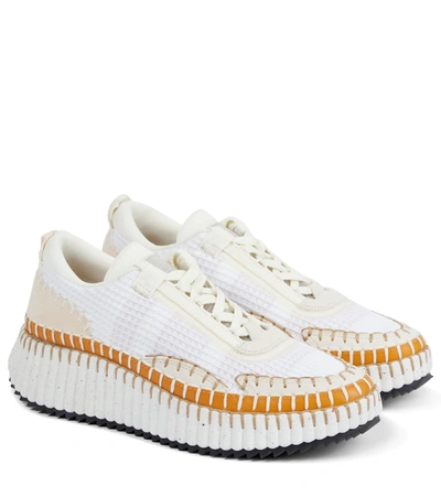 Chloé Nama Blanket-stitch Recycled-mesh Trainers In White